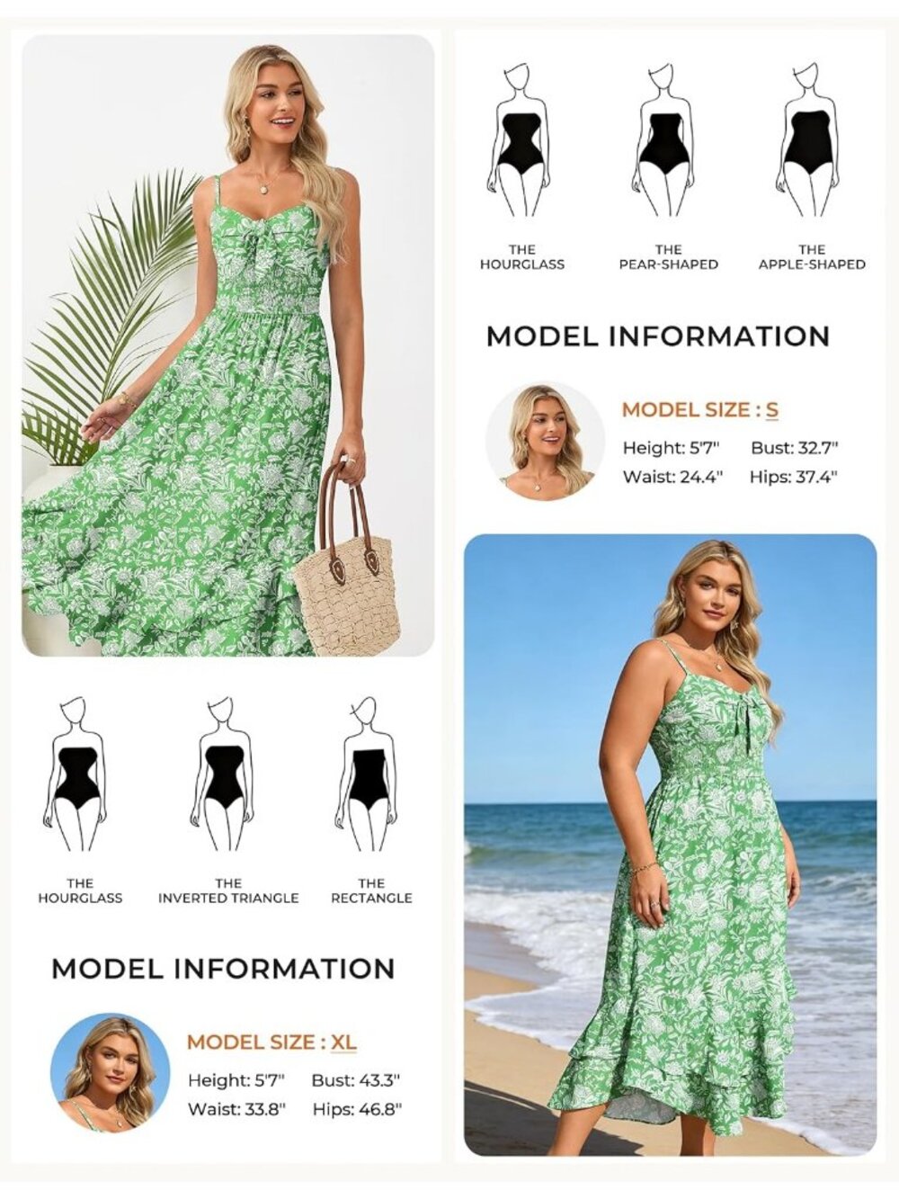 🆕Women's Green White Floral V-Neck Sleeveless A-Line Summer Comfort Maxi Dress - Picture 3 of 6